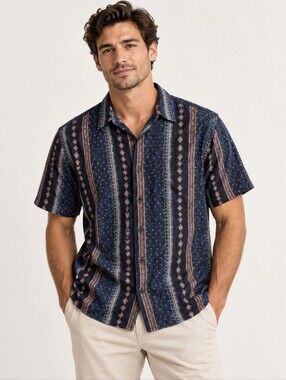 VatPave Men's Short Sleeve Button Up Shirt Size Large